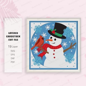 Snowman Cardinal Christmas Shadow Box SVG, For Cricut, Snowman Light box, Christmas Decor, Christmas Gift, Snowman Christmas, Snowman SVG