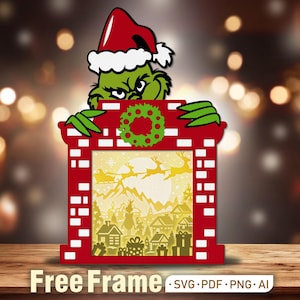 Caja de luz de dibujos animados de películas y Papá Noel Svg, caja de luz 3D de personajes de películas de Navidad, ShadowBox de dibujos animados, SVG de Navidad, Grinchmas svg, decoración navideña