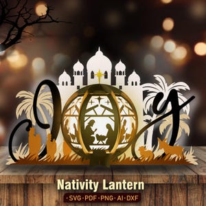 Caja de luz con farol de la Natividad, caja de sombras de la Natividad, farol de Jesús, corte de papel de farol, farol de Navidad, svg de la Natividad, decoración navideña