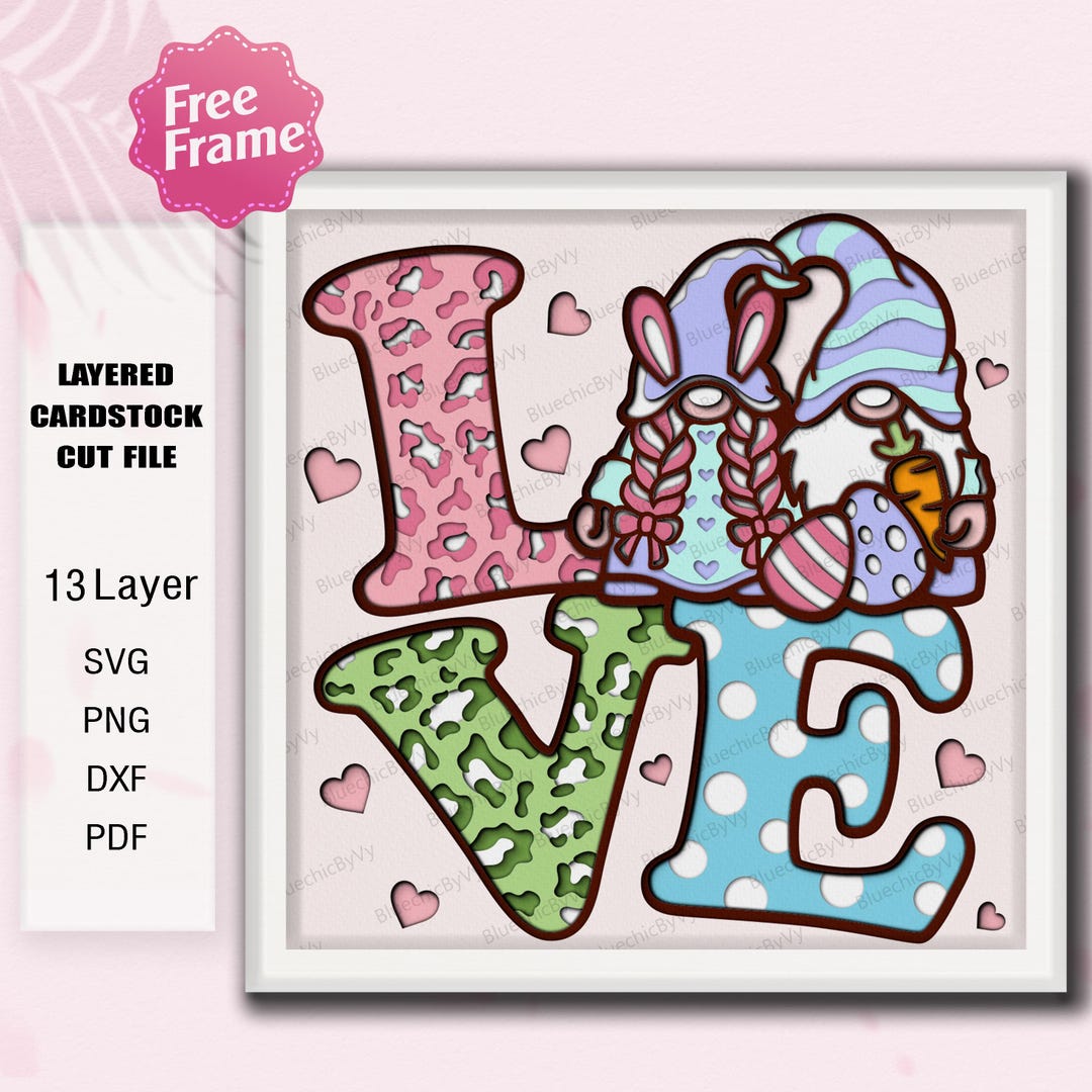 LOVE Gnome Easter Layered Paper Cut Design, Cute Gnome Bunny Shadow Box ...