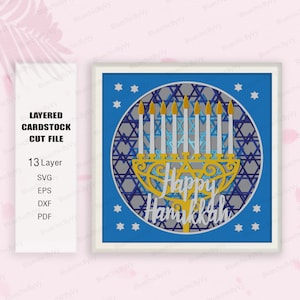 Happy Hanukkanh Shadow Box svg, svg fête juive, Hanukkanh Light Box Svg, boîte 3D de Hanukkanh, pour fichier Cricut, cadeau Shadow Box, Hanukkanh SVG