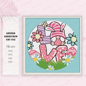 Love Gnome Easter Shadow Box, Happy Easter Shadow Box SVG, Easter Bunny Eggs 3D Box, Easter Gift, Easter Shadow Box, Easter Decor, Gnome SVG