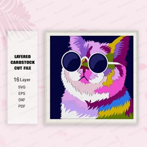 Chat Cool Shadow Box SVG, chat Cool Shadow Box, boîte 3D chat, amant de fille chat, chat mignon Cool Light Box Svg, pour cricut, boîte d'ombre animaux