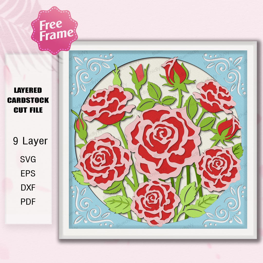Rose Flower Shadow Box Paper Cut File | Rose Flower Decoration June ...