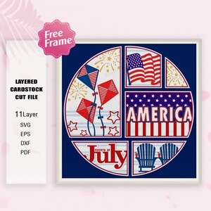 Caja con sombras del 4 de julio de Estados Unidos, caja con sombras del 4 de julio, bandera estadounidense, día de la independencia, decoración del 4 de julio, archivos para Cricut