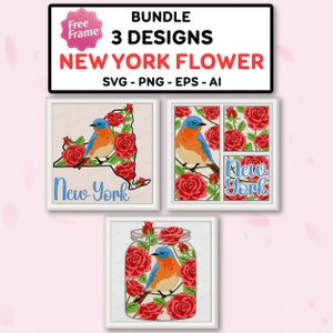 Pacchetto New York Flower e Bird Shadow Box SVG, Bird Rose 3D Box, New York svg, New York Rose, Shadow Box Gift,Per file cricut,New York Bird