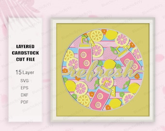 Zomer roze limonade Shadow Box SVG, roze limonade Shadow Box, voor cricut, limonade cadeau, limonade lichtbak Svg, 3D Box cadeau, limonade Svg