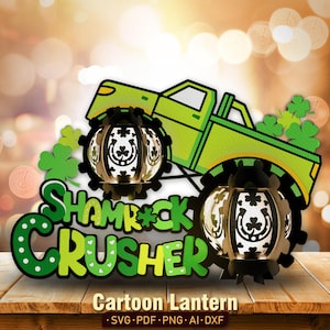 Shamrock Crusher Lantern svg, svg Monster Truck lanterne, lanterne du camion de Patrick, décoration de la Saint-Patrick, décoration irlandaise, Shamrock svg/K176