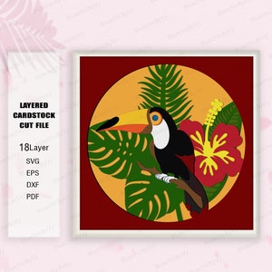 Toucan Bird Shadow Box SVG, Toucan Bird Shadow Box, Per cricut, Toucan Bird Light Box Svg, Shadow Box Gift, fiore Tucano Bird, Toucan svg