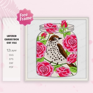 Mason Jar Nevada Flower and Bird Shadow Box SVG, Nevada Flower Bird 3D Box, Washington D.C svg, Mason Jar svg, Shadow Box Gift, para arquivo cricut