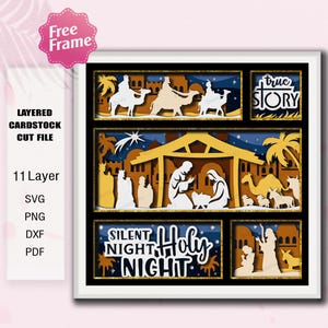 Nativity Shadow Box Layered Paper Art, Holy Night Christmas Scene,True Story Stable Silhouette,Religious Holiday Décor, Christian Gift /K996