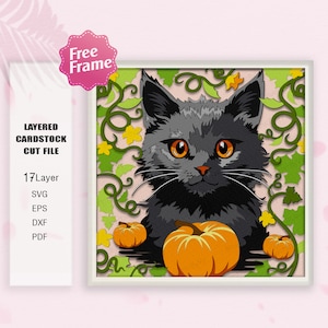 Chat noir portrait ombre boîte Svg, boîte Halloween 3D, chat noir svg, chat et citrouille, chat citrouille Halloween svg, pour fichier Cricut, décoration d'Halloween