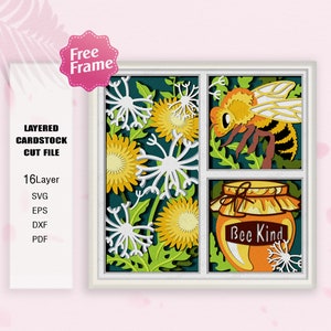Bee Kind and Dandelion Shadow Box svg, Bee Dandelion Shadow Box, Window Bee Light Box Svg,Bee 3D Box,For Cricut File,shadow box Gift,Bee SVG