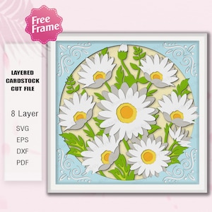 Scatola delle ombre con fiori di margherita, file di carta ritagliata / Decorazione con fiori di margherita, nascita di aprile, scatola delle ombre con fiori di margherita, regalo di compleanno con fiori di margherita, svg /366