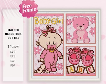 Baby Girl Cute Shadow Box svg, Girl Baby Light Box svg, Girl Baby Gift, Girl Baby Decor, Girl Baby 3D Box, Shadow Box Gift, For Cricut File