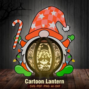Lanterne de Noël gnome Svg, boîte ombre gnome, lanterne en papier découpé, lanterne de Noël, boîte de Noël 3D, Noël gnome, décoration de Noël