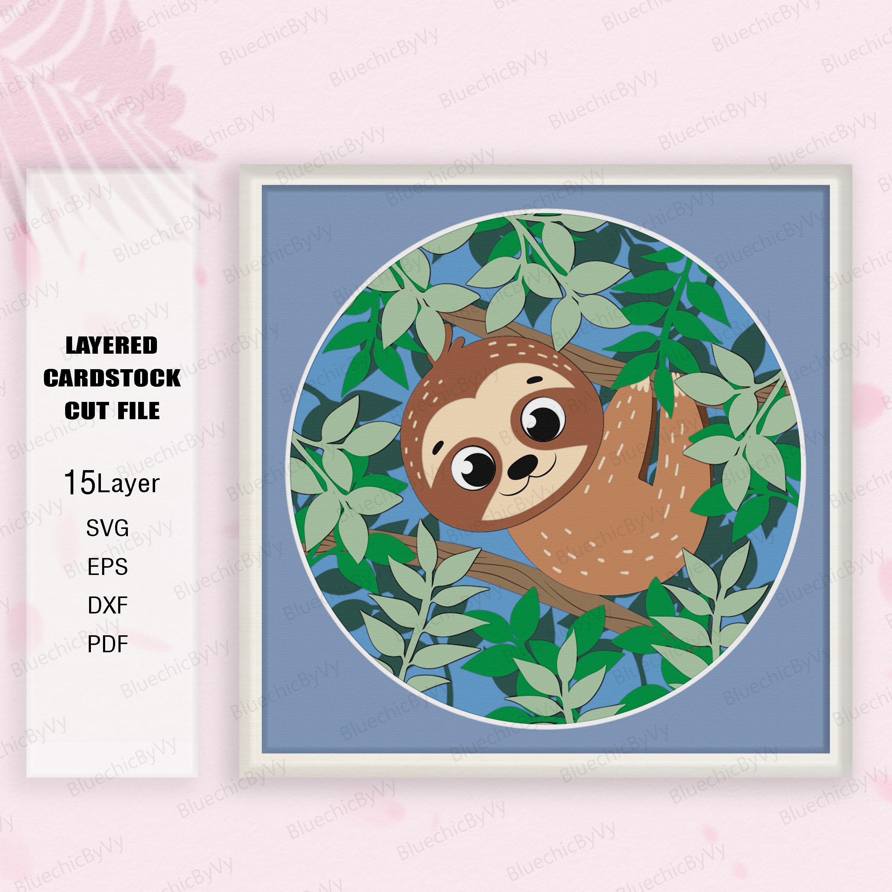 Preguiça Kids Room Shadow Box SVG, Loth Shadow Box, Sloth Coffee Shadow Box Preguiça Caixa 3D, Para Cricut, Kids Girl Lover, Preguiça Kids Light Box Svg