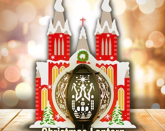 Church Christmas Lantern Svg, Church Shadow Box, Lantern Paper Cut, Church Lantern, Christmas 3D Box, Merry Christmas, Christmas Decor, K26