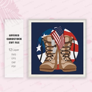 Boot Veteran Shadow Box, Veteran Shadow Box svg, Soldier Light Box Svg, 4 de julio, Archivo Cricut, Regalo de Shadow Box, Día de la Independencia, Veterano SVG