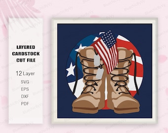 Boot Veteran Shadow Box, Veteran Shadow Box svg, Soldier Light Box Svg, 4 de julio, Archivo Cricut, Regalo de Shadow Box, Día de la Independencia, Veterano SVG