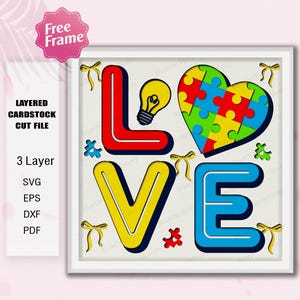 Archivo de recortes de papel "El amor no necesita palabras" / Caja de sombras para autismo Caja 3D de concientización sobre el autismo Regalo para autismo Concientización sobre el autismo Rompecabezas para autismo Mamá autista / K329