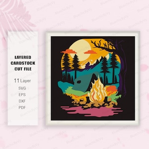 Bon Fire Tent Shadow Box svg, Camping Shadow Box, Regalo da campeggio, Campfire Light Box Svg, Campfire 3D Box, Per Cricut File, Bon Fire Tent SVG