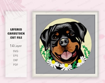 Rottweiler Dog Shadow Box SVG, Rottweiler Dog Shadow Box, Perro de regalo, Para cricut, Rottweiler Dog Light Box Svg,Shadow Box Gift, Rottweiler Svg