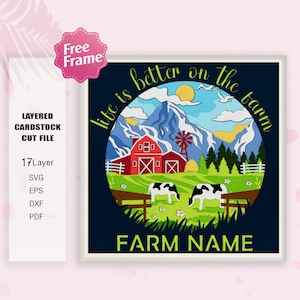 La vida es mejor en la caja de sombras de la granja svg, caja 3D de la vaca de la granja, regalo de la granja, svg de la granja, caja de luz de la vaca de la granja svg, para el archivo cricut, decoración de la granja SVG