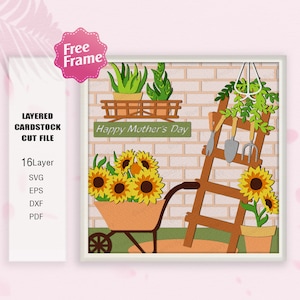 Szczęśliwego Dnia Matki Flower Tree Shadow Box svg, Kwiat słonecznika 3D Box, Prezent na Dzień Matki, Dla Cricut, Mama Light Box SVG, Szczęśliwego Dnia Matki