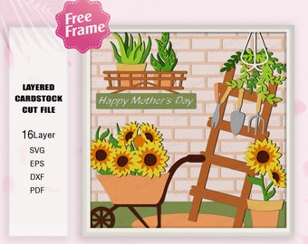 Happy Mother's Day Flower Tree Shadow Box svg, Flower sunflower 3D Box, Mother's Day Gift, For Cricut, Mom Light Box SVG ,Happy Mother's Day