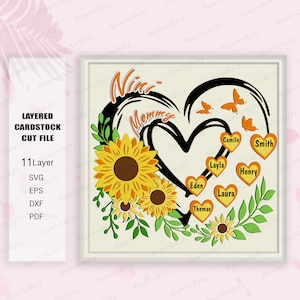 Nini moeder hart naam Shadow Box SVG, moeder Shadow Box svg, moeder lichtbak svg, Love Mommy geschenken, Shadow Box cadeau, Nini Mommy svg