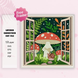 Finestra Terrario Shadow Box SVG, Finestra Terrario Svg, Scatola 3D di Funghi, Terrario SVG, Fungo Terrario, Per File Cricut, Arredamento Terrario