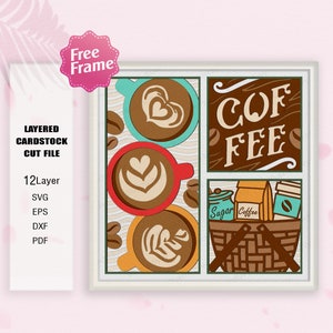 Kaffee Schattenbox svg, Kaffeekorb 3D Box, für Cricut-Datei, Kaffee Light Box SVG, Kaffeetasse Geschenk, Shadow Box Geschenk, Kaffeekorb Dekor