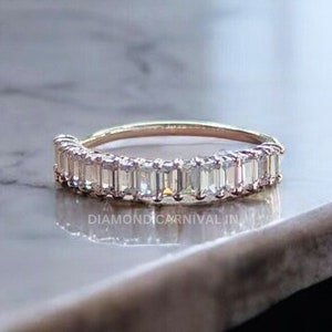 Halbe Ewigkeit Baguette Moissanit Ehering, passende Verlobung Moissanit Band, Luxus Hochzeit Jubiläum Band Geschenk für Sie