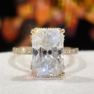 Radiant Cut 4.0 CT Moissanite Engagement Ring: Hidden Halo, 925 Silver