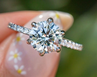 Ronde verlovingsring Gouden ring Zilveren ring Beloftering Diamanten ring Simulantring Solitaire ring Cadeau voor haar Stapelring