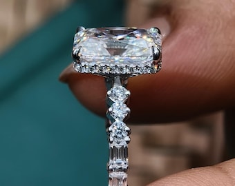 Radiant Cut Moissanite Engagement Ring Radiant Bridal Ring Solitaire Radiant Wedding Ring Halo Engagement Rings Anniversary Gift For Women