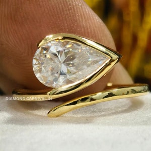 Horizontal Pear Moissanite Ring: 3.00 CT East West Teardrop, Bezel Setting