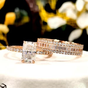 Strahlende Moissanit Ring Set, Bubble Band Braut Set, Verlobung Hochzeit Band Set, passendes Braut Set