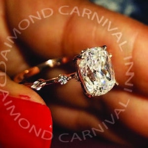 Anillo de moissanita talla cojín de 2,0 quilates: Anillo de compromiso solitario de plata 925, regalo de Navidad