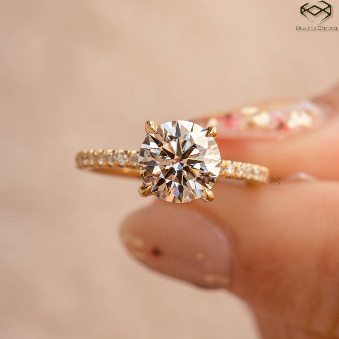 Moissanite Engagement Ring, Round Moissanite Engagement Ring, Dainty Moissanite Ring, Moissanite