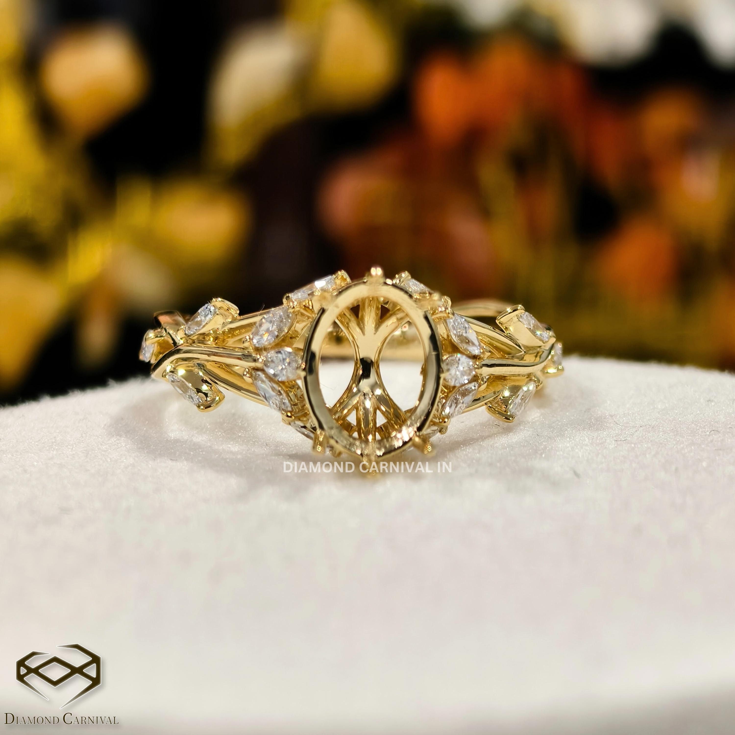 Mount Ring for Rady Stone Gifted Diamond, Ready For Mount Setting Oval Cut Stone Ring. Sparkling 18k Solid Yellow Gold Ring For Her