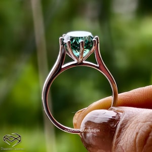 Antique 2.5 CT Green Moissanite Engagement Ring: Silver Cathedral Band