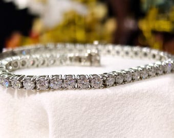 Round Cut Moissanite Tennis Bracelet, Diamond Tennis Bracelet, Moissanite Bracelet for Her, Bridal Tennis Bracelet, Gift for Her