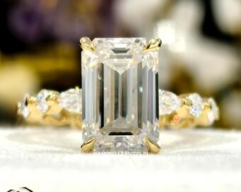 4CT エメラルドカット ラボ グロウン ダイヤモンド エンゲージリング 