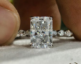 3.0 Ct Radiant Cut Engagement Ring, 14K Radiant Hidden Halo Round Ring Moissanite Ring, Hidden Halo Round Ring, Wedding Half Eternity Band