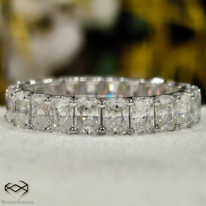 Full Eternity Wedding Band For Her, Sparkling Radiant Cut Moissanite Ring, Classic 4x3 mm Radiant Cut Anniversary Band For Birthday Surprise