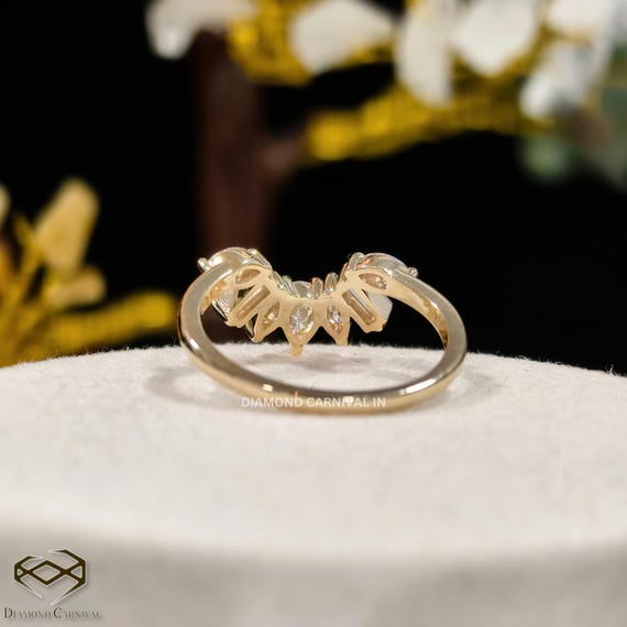 Pear Shape Outline Curved Wedding Band, Pear Cut Colorless Moissanite Band, Stackable Half Eternity Band, Moissanite Wedding Band Bridal