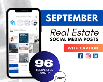 SEPTEMBER CALENDAR | social media templates | Real Estate Marketing | September 2023 Calendar | Real Estate Template | Canva Template