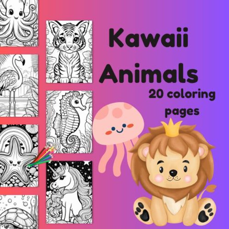 Kawaii Animals Coloring Book for Kids | 20 Cute Animal Coloring Pages ...